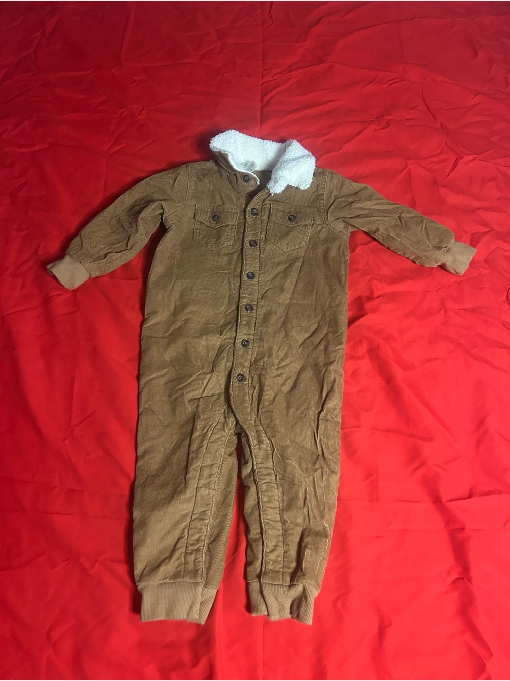 Kids Brown Sherpa-Lined One-Piece Coverall